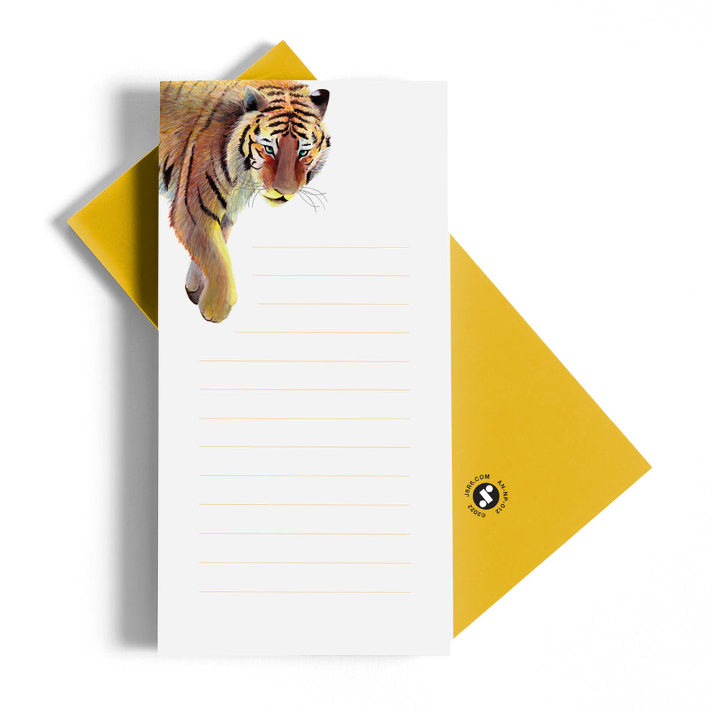 lined notepad with tiger