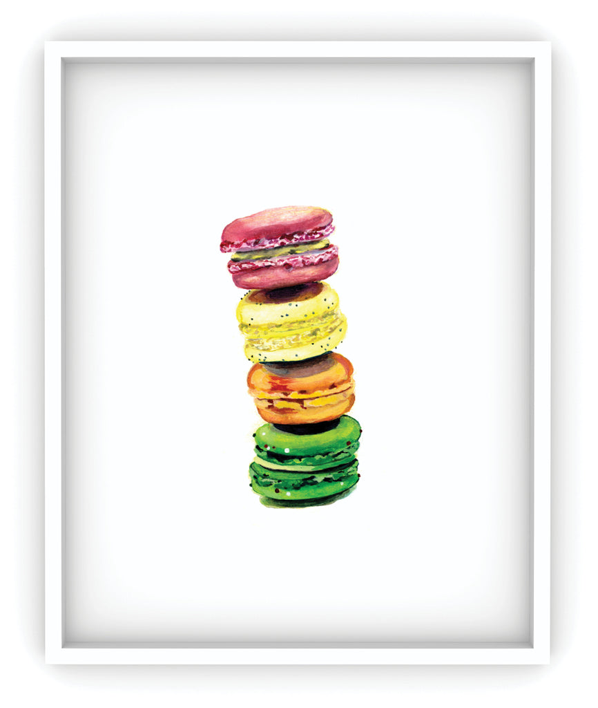 framed colorful stacked macarons art print
