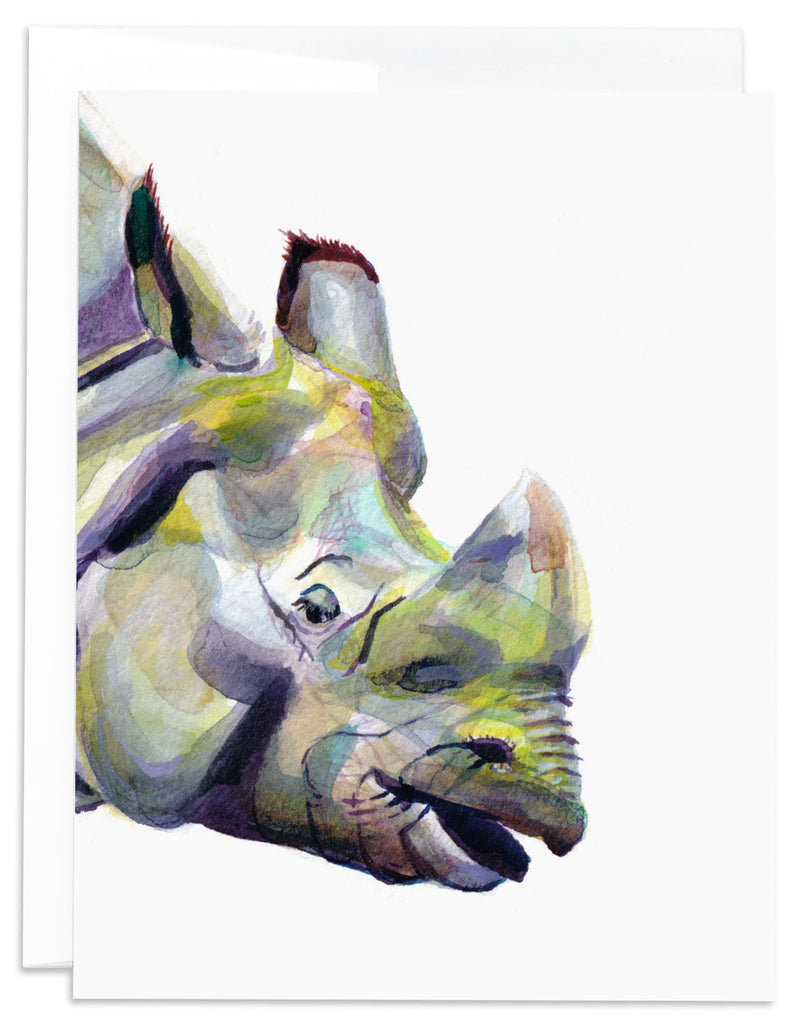peeking rhinoceros notecard front