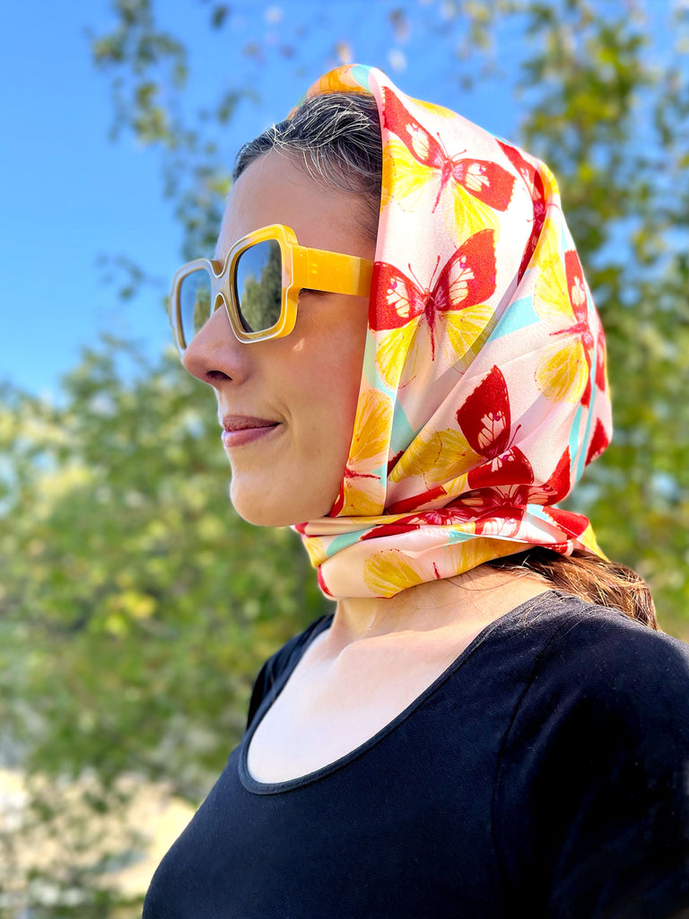 Pink and Red Butterfly Scarf Headwrap