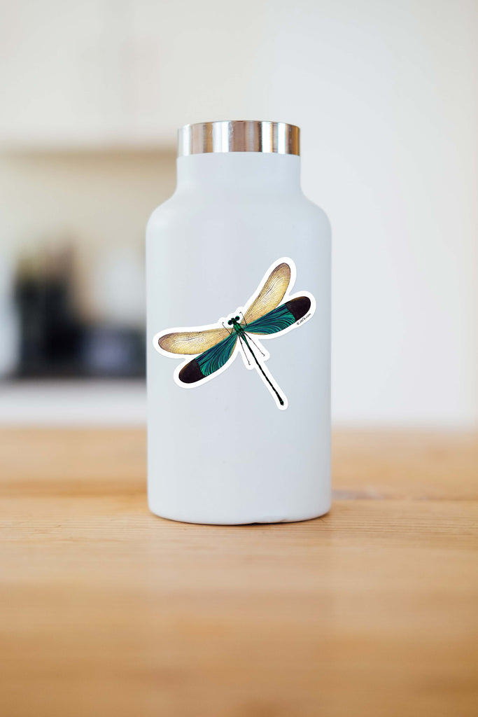 turquoise dragonfly sticker on water bottle