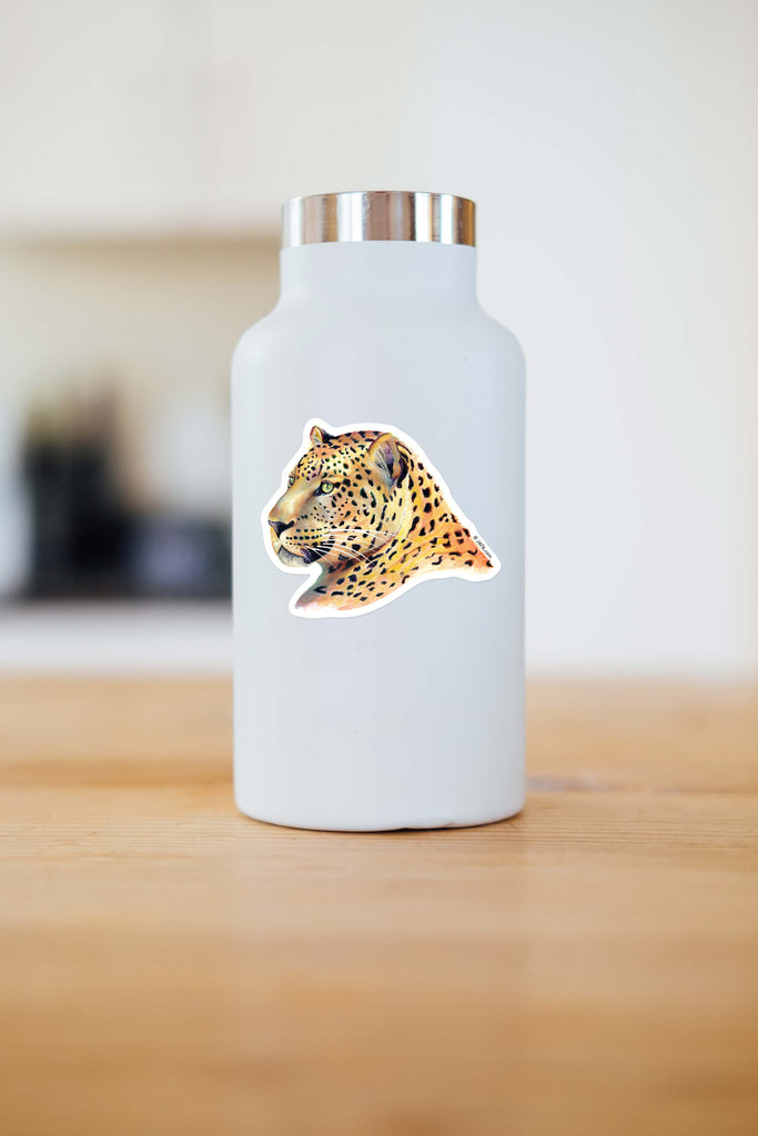 leopard vinyl sticker on water bottle