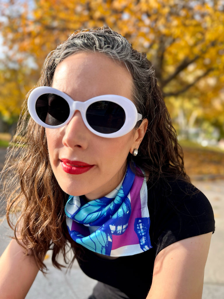 Blue Butterfly Scarf on model