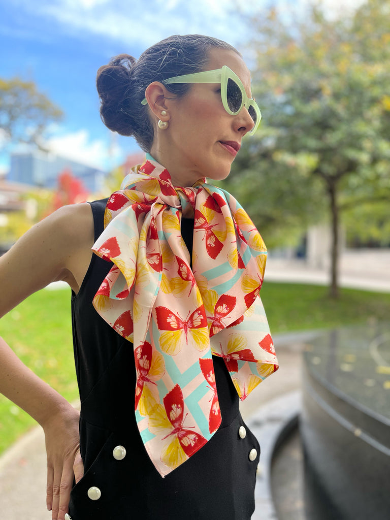 Mod Pink J6R6 Butterfly scarf on model