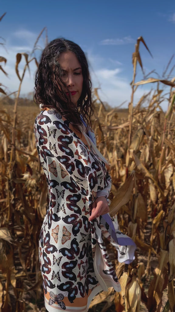 Brown Butterfly Scarf on Model