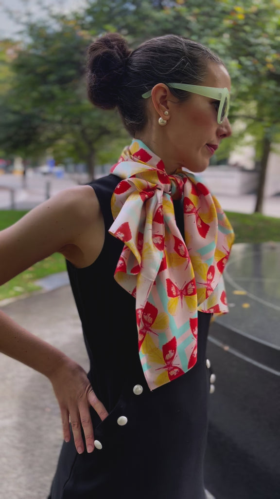 Pink Butterfly Silk Scarf on Model