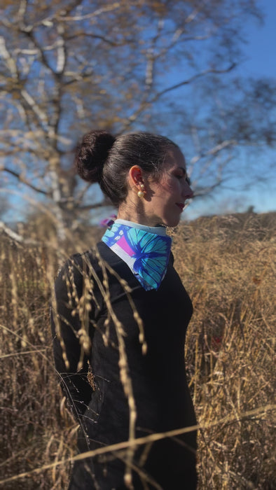 Blue Butterfly Bandana on Model in Field