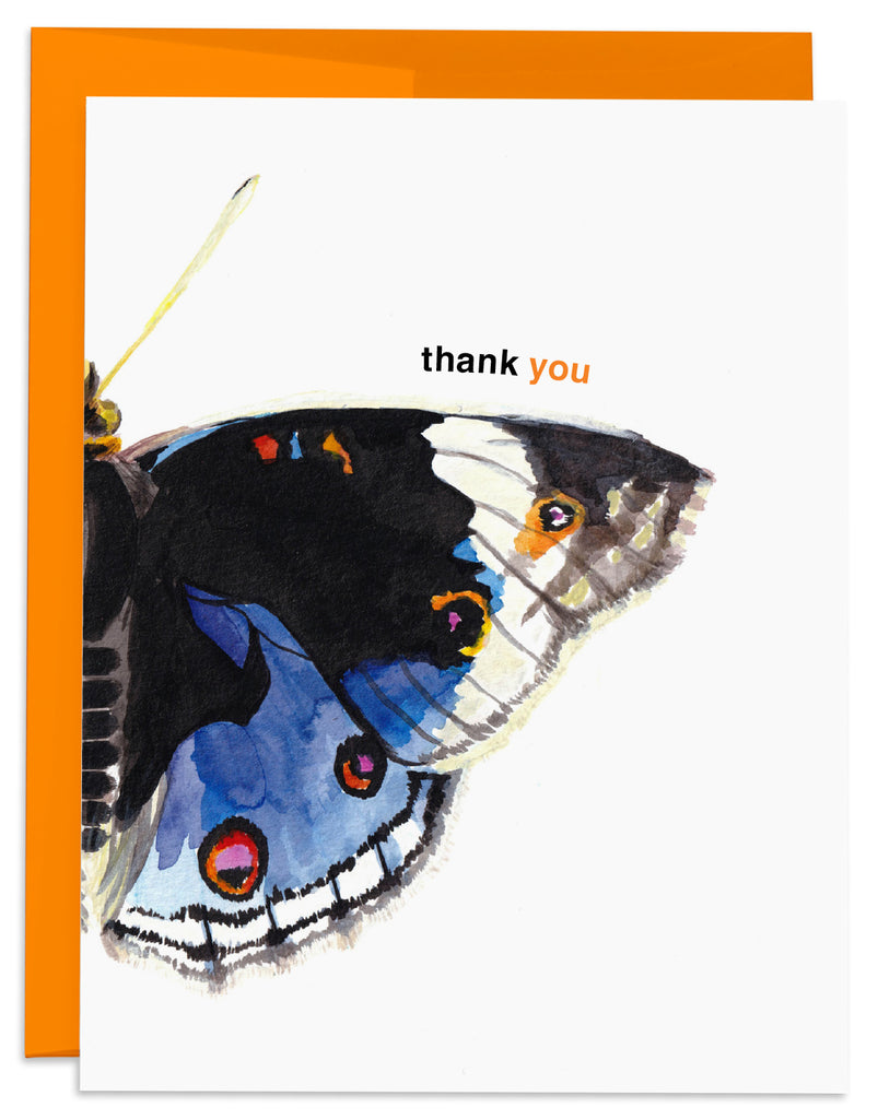 Blue Butterfly Thank You Card with Orange Envelope