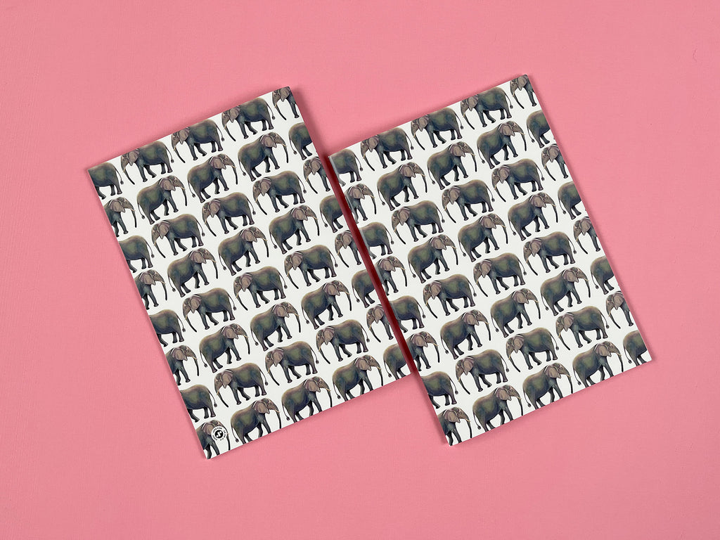 front and back of elephant notebook