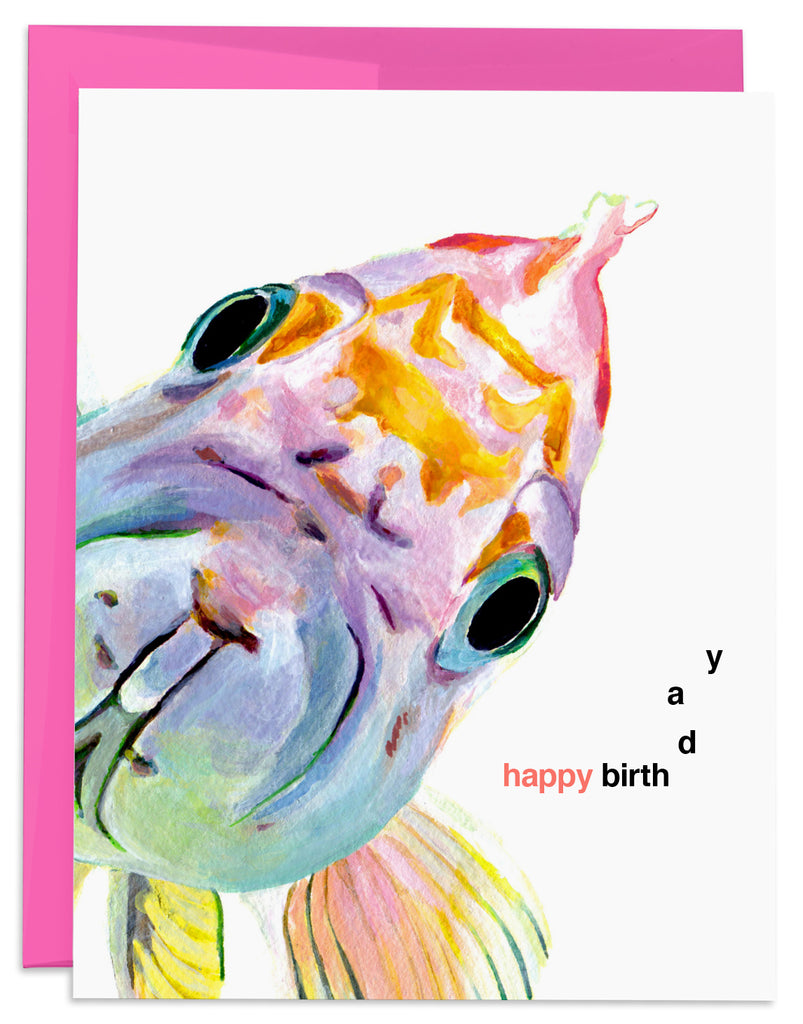Rainbow Fish Birthday Card With Pink Envelope