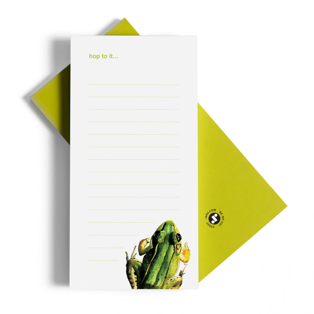 lined notepad with frog image