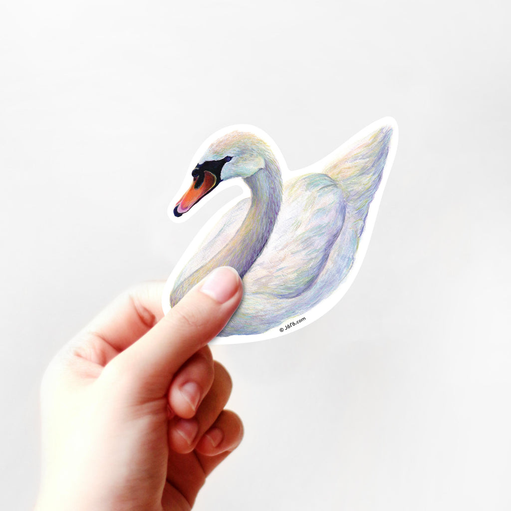J6R6 Swan sticker in hand