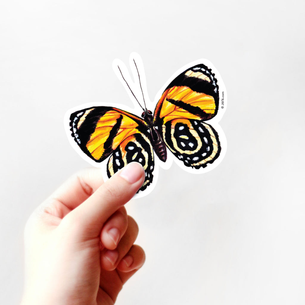 hand holding orange butterfly sticker
