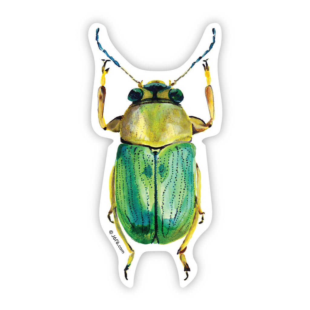 green and yellow scarab beetle vinyl sticker by J6R6