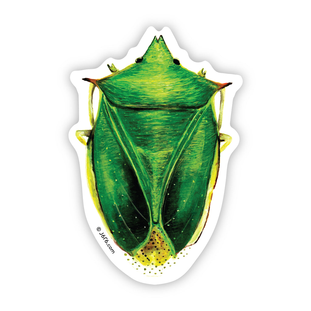 green and yellow shield beetle vinyl sticker by J6R6