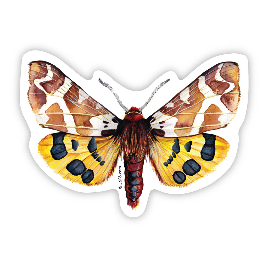 yellow brown and red moth sticker by J6R6