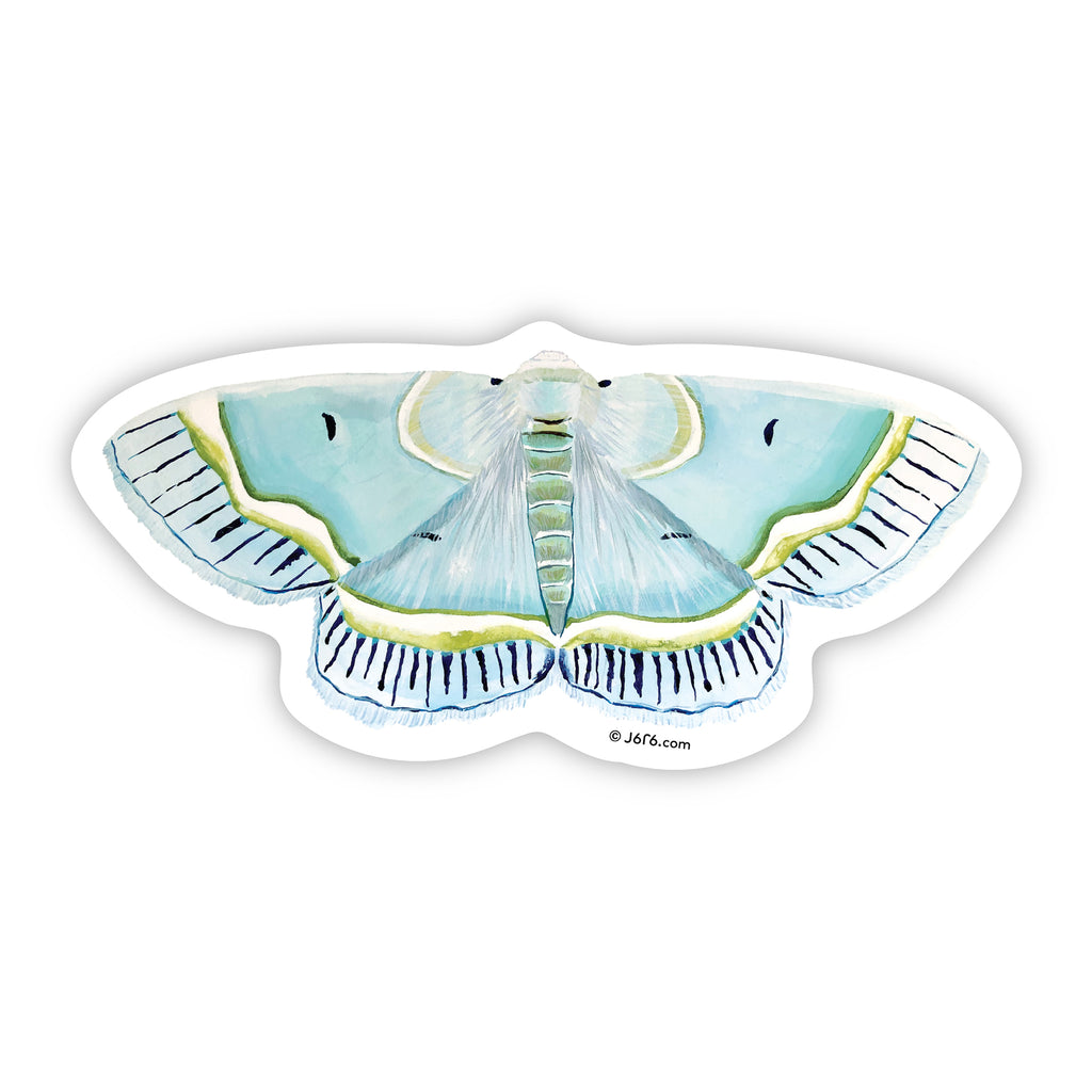 blue and green moth sticker by J6R6