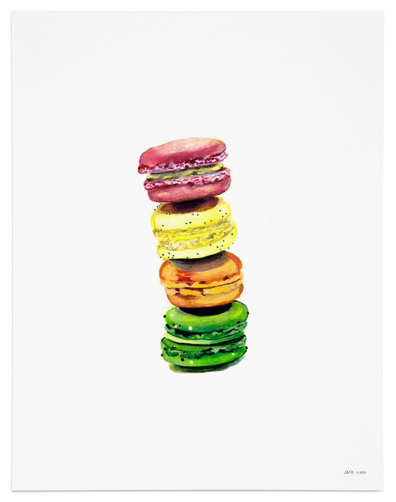 colorful stacked macarons art print