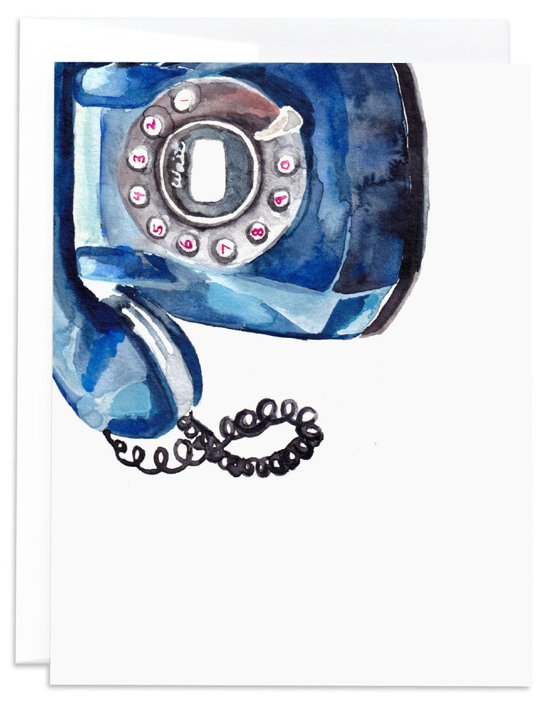 cropped blue vintage phone watercolor notecard front
