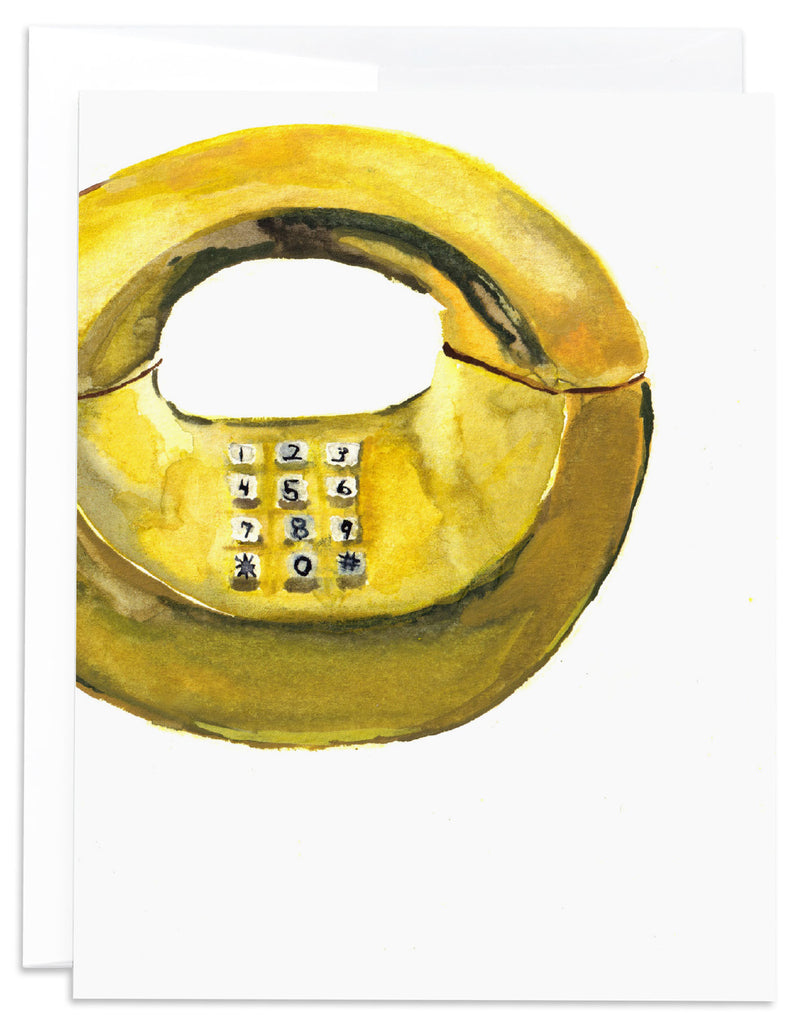 vintage yellow phone watercolor notecard front