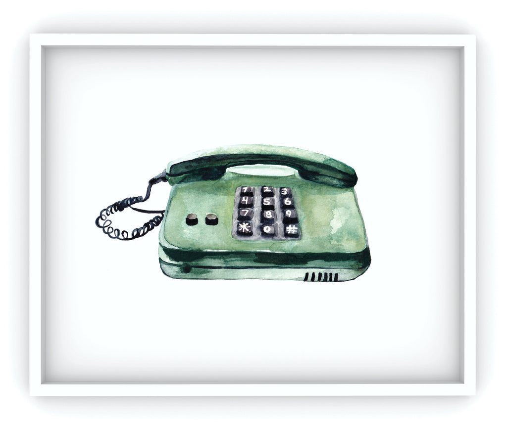 green phone watercolor art print framed