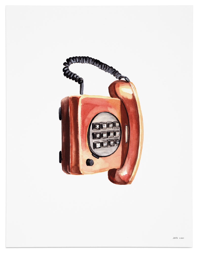 orange phone watercolor art print