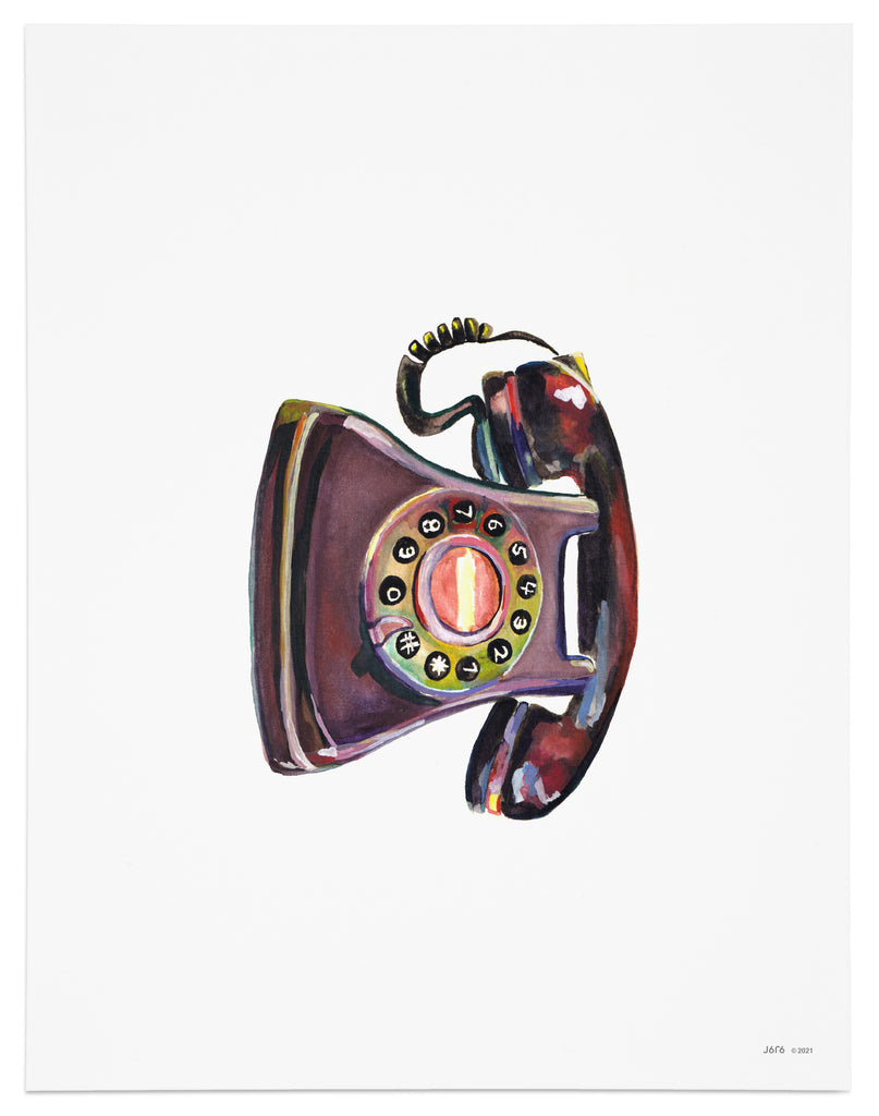 rainbow rotary phone watercolor art print