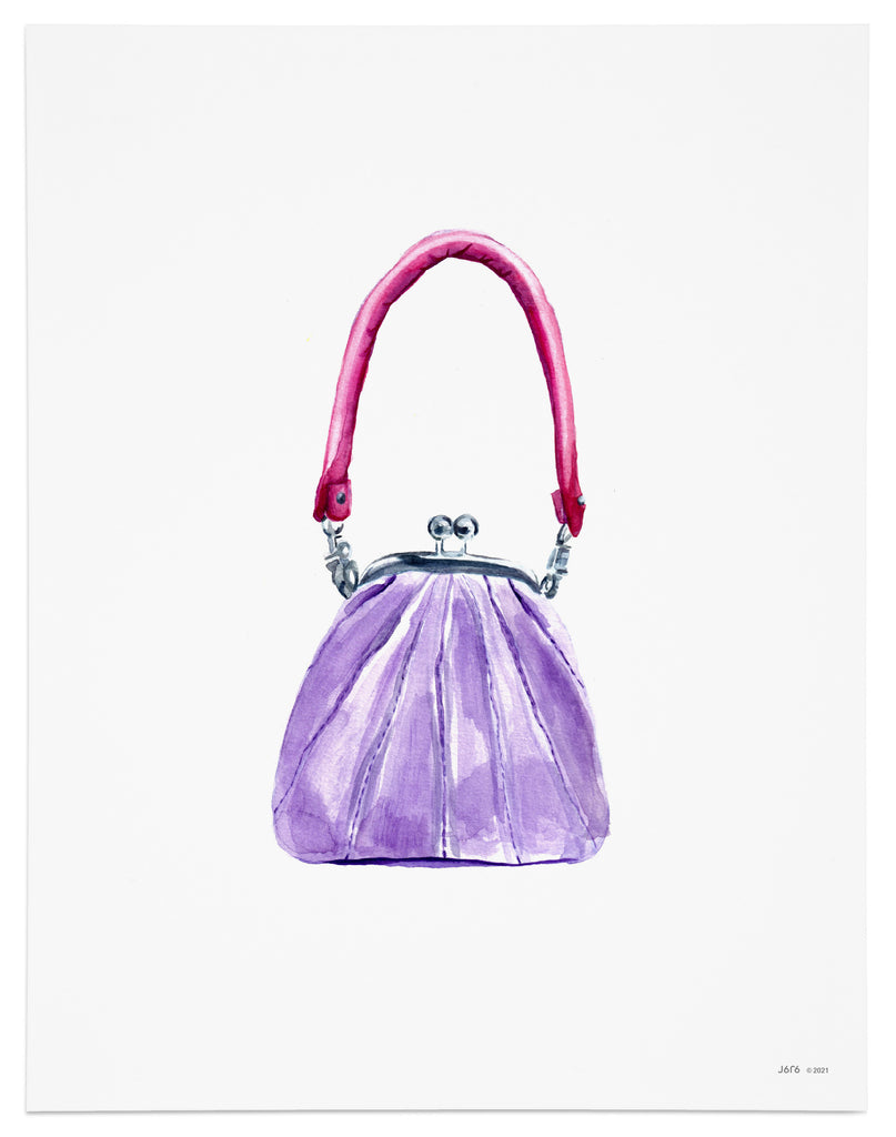 purple purse with pink strap watercolor art print