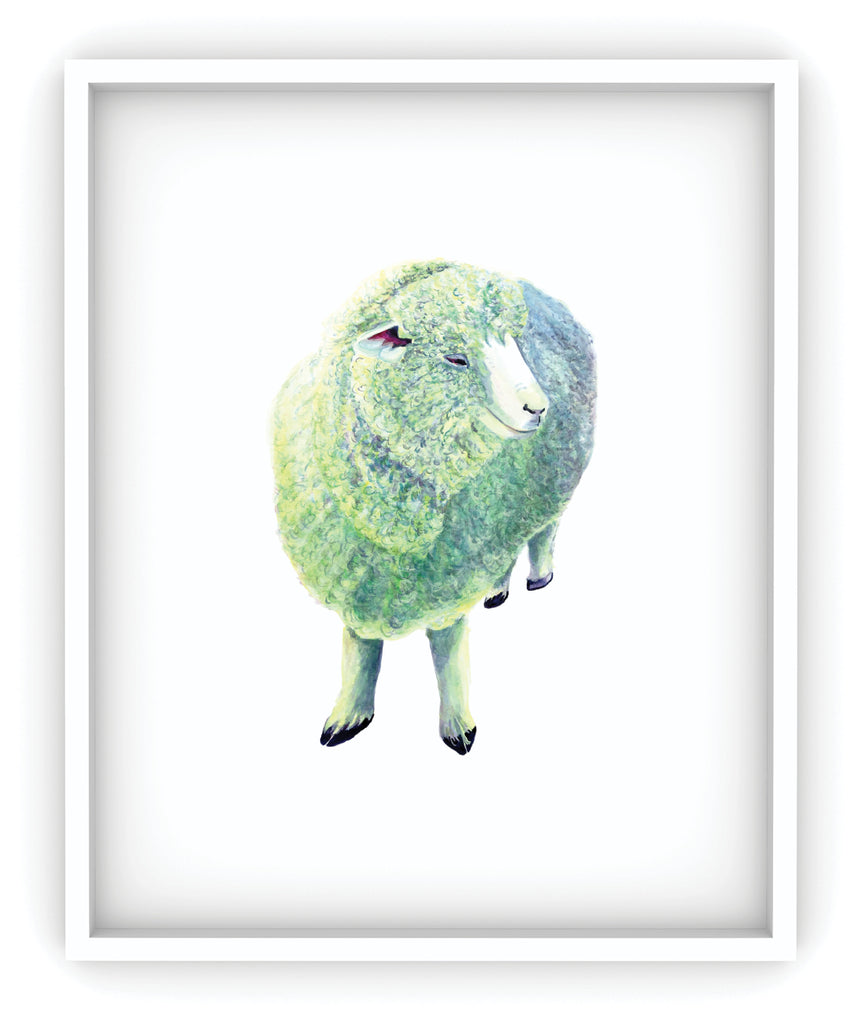 framed sheep with neon green highlights art print