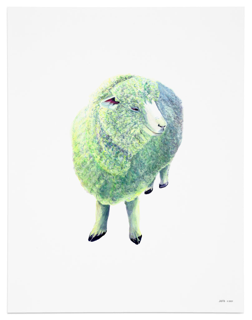 sheep with neon green highlights art print
